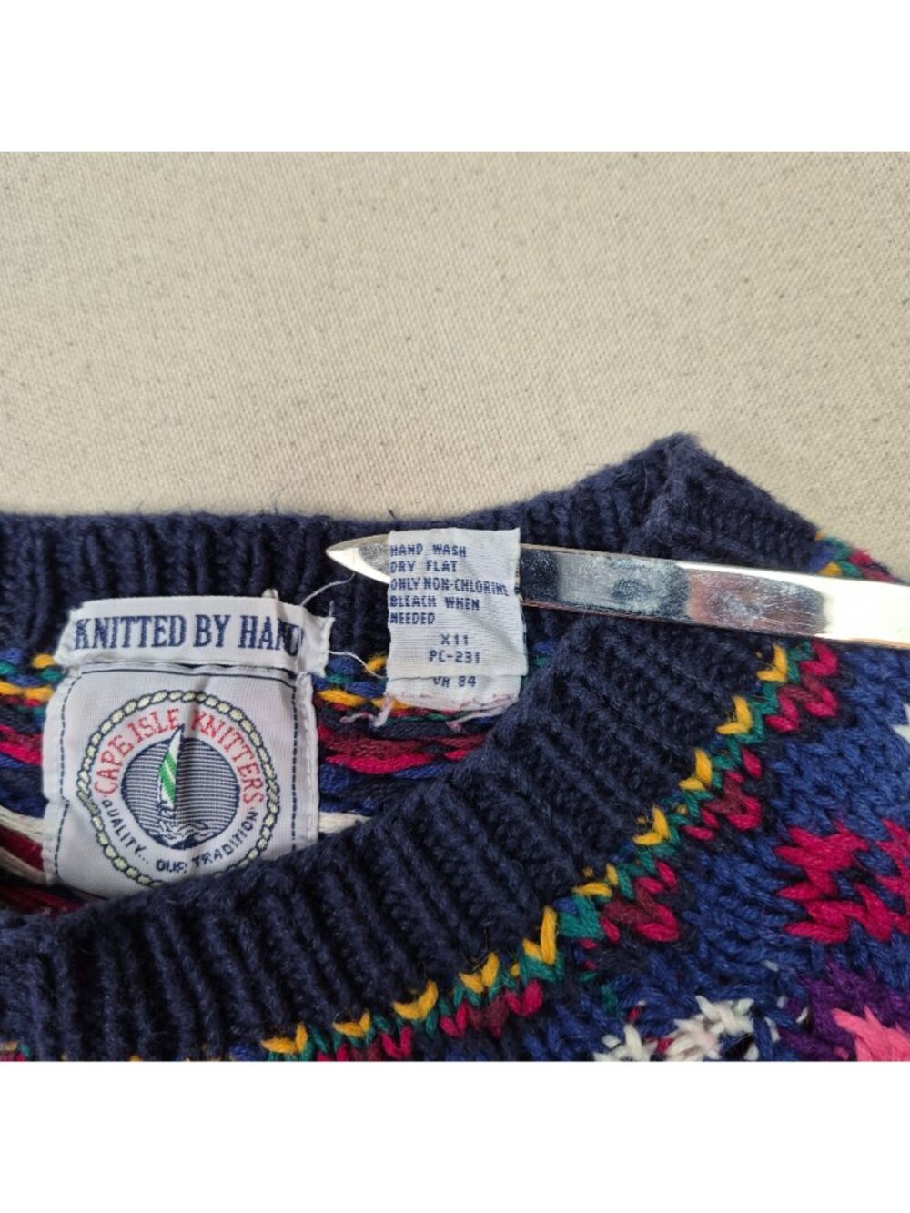Cape Isle Knitters Women's Knit Long Sleeve White/Red/Blue Sweater Sz M VINTAGE! - Picture 5 of 9